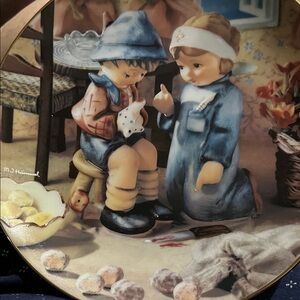 Hummel Figurine Plate with Blue and Brown Accents Little Companions